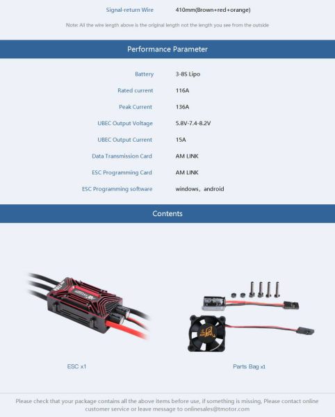 T-Motor Antriebsset 67" AM670 520KV Motor mit AM116A Regler, CFK Luftschraube FS18x8
